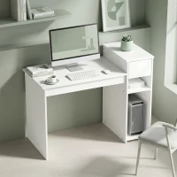 HOMCOM Escritorio para Ordenador con Cajón y Estantería Escritorio con Soporte para Unidad Central 108x50x82 cm Blanco(m-11)