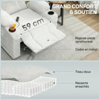 HOMCOM Poltrona Relax Elettrica Reclinabile 150° con Poggiapiedi, Funzione Memory, Telecomando, in Velluto, Crema(m-5)