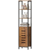 kleankin Mobile Bagno Alto Stretto, Mobiletto Bagno Salvaspazio con Ante Soft Close a Persiana, 3 Ripiani Aperti, Ripiani Regolabili, Marrone Rustico(m-11)