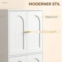 HOMCOM Küchenschrank, Hochschrank mit 2 verstellbaren Regalböden, Küchenbuffet mit 4 gewölbten Türen 60 x 30 x 110 cm, Weiß(m-4)