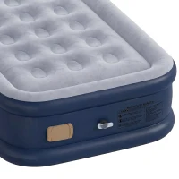 Outsunny Inflatable Mattress, Single Air Bed with Built-in Electric Pump, 3 Mins Inflation, Flocked Surface, Grey(m-10)
