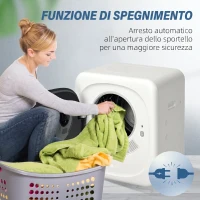 HOMCOM Mini Asciugatrice Portatile 4 kg, 5 Programmi, 800W, Carica Frontale, Tamburo in Acciaio Inox, per Casa, Bianco(m-7)