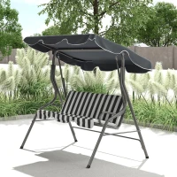 Outsunny Balancelle de Jardin 3 Places Toit imperméabilisé Inclinaison réglable Coussins Assise Dossier gris, blanc rayé(m-2)