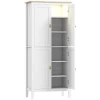 HOMCOM Credenza Cucina Alta 177 cm, Mobile Cucina con Luce LED, Dimmerabile a 3 Colori, Ripiani Regolabili, Bianco(m-1)