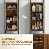 kleankin Mobile Bagno Alto Stretto, Mobiletto Bagno Salvaspazio con Ante Soft Close a Persiana, 3 Ripiani Aperti, Ripiani Regolabili, Marrone Rustico(m-5)