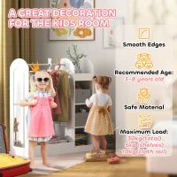 AIYAPLAY Appendiabiti per Bambini 3-8 Anni con Ripiani, 2 Scatole, Asta Appendiabiti e Specchio, Capacità 30 kg, Bianco(m-5)