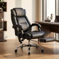 HOMCOM Bürostuhl Ergonomisch mit Massagefunktion Schreibtischstuhl mit Fußstütze, Kunstleder Schwarz(m-9)