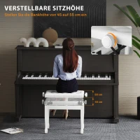 HOMCOM Klavierhocker Höhenverstellbar Klavierbank, Pianobank mit Kunstleder Kissen für Piano Keyboard 64 x 35 x 45-55 cm Weiß(m-4)