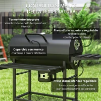 Outsunny Barbecue a Carbone in Acciaio Smoker con Coperchio, Maniglie, Termometro e Ruote, 114x65x95 cm, Nero(m-6)