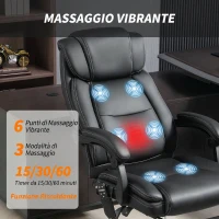 HOMCOM Sedia da Ufficio Massaggiante e Riscaldata, Reclinabile in Pelle PU, con Telecomando e Poggiapiedi, Nero(m-4)