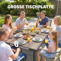 Outsunny Outdoor Tisch für 6 Personen, Holzoptik, Metallrahmen, wetterfest, 145 x 85 x 72 cm, Grau(m-6)