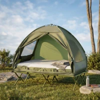 Outsunny Set da Campeggio Tenda Letto 2 Persone Materasso Gonfiabile con Borsa per il Trasporto Polietilene Verde(m-8)