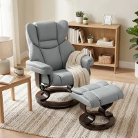HOMCOM Draaibare relaxfauteuil met voetenbank, hoge rugleuning, hoogwaardig schuim, houten basis, lichtgrijs(m-7)