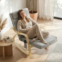 HOMCOM Schaukelstuhl mit Massage, Heizung, Kopfstütze & Fußstütze, Samtbezug, Relaxsessel, Hellgrau(m-9)