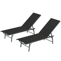Outsunny Lot de 2 bain de soleil chaise longue pliante textilène transat jardin extérieur inclinable 54 x 164 x 84 cm noir(m-12)