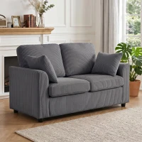 HOMCOM 2 Seater Sofa, Corduroy Small Couch with Spring Cushion, Wide and Deep Seat, Dark Grey(m-2)