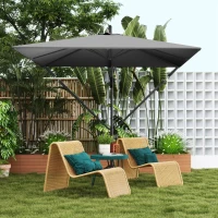 Outsunny Ombrellone da Giardino a Sbalzo 2.5x2.5 m con Manovella, Inclinabile e Girevole con Copertura, Grigio(m-10)