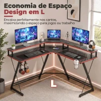 HOMCOM Secretária de Canto com Tomadas em Forma de L 128x128 cm com Suporte para Monitor Gancho e Suporte para Copos Preta(m-4)