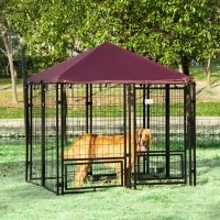 PawHut Chenil extérieur pour chiens tissu oxford avec 2 supports de bol rotatifs 8 panneaux toit imperméable 141 x 141 x 153 cm(m-2)
