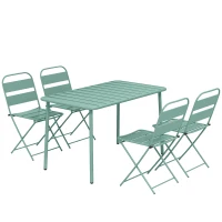 Outsunny Ensemble de Salle à Manger d'Extérieur 5 Pièces, Ensemble de Jardin pour 4 Personnes avec Plateau à Lattes et Chaises Pliantes, Vert Clair(m-1)
