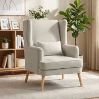 HOMCOM Fauteuil d'appoint, fauteuil aspect lin, dossier haut, assise large, coussin lombaire, Beige(m-2)