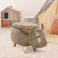 HOMCOM Tabouret Vache - Pouf Vachette - Pouf Taureau Coffre de Rangement 2 en 1 - Pieds Bois d'hévéa revêtement synthétique Aspect Daim Vieilli Marron(m-8)