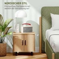 HOMCOM Nachtkast met lamellen deuren en stalen poten, voor slaapkamer en woonkamer, eikenhout(m-4)