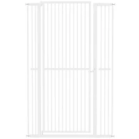 PawHut Barrera para Perros Extra Alta con Ancho Ajustable 77-104 cm Puerta para Perros con Extensiones y Puerta de Paso Blanco(m-1)