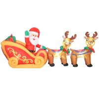 Outsunny Père Noël gonflable avec traîneau et rennes 240 cm 6 lumières LED décoration de Noël intérieure et extérieure rouge(m-12)