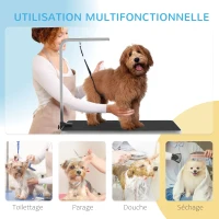 PawHut Mesa de tosa para cães dobrável tampo antiderrapante em borracha com 2 trelas 90 x 60 x 76 cm preto(m-4)