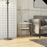 HOMCOM Table d'appoint, bout de canapé avec 2 étagères effet marbre et structure en métal doré, 44L x 40l x 54,5H cm(m-10)