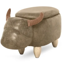 HOMCOM Tabouret Vache - Pouf Vachette - Pouf Taureau Coffre de Rangement 2 en 1 - Pieds Bois d'hévéa revêtement synthétique Aspect Daim Vieilli Marron(m-1)