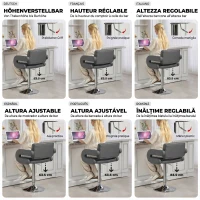 HOMCOM Scaun de Bar Reglabil, Șezut Extra Large Rotativ din Piele Ecologică PU, Gri(m-4)