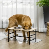 PawHut Comedouro elevado duplo para cães com 2 tigelas removíveis em aço, altura ajustável 11/21,5/32 cm e 1 tapete(m-2)