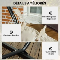 Outsunny Hamac sur pied, hamac avec support en acier, oreiller, barres d'écartement, 368 x 140 x 110 cm, crème(m-9)