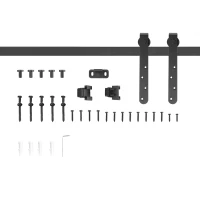 HOMCOM Kit para Porta Deslizante Sistema Embutido para Portas Espessura 20-25 mm Largura Máx. 0,9 m Carga Máx. 20 kg Aço Preto(m-7)