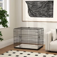 PawHut Hundekäfig klappbar Hundebox mit 2 Türen, Transportkäfig mit ausziehbare Bodenschale Kissen 75 x 48,5 x 53 cm Schwarz(m-8)