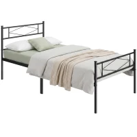 HOMCOM 3ft Single Bed Frame with Headboard and Footboard, Metal Platform Bed Frame with 32 cm Underbed Storage, Black(m-14)