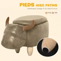 HOMCOM Tabouret Vache - Pouf Vachette - Pouf Taureau Coffre de Rangement 2 en 1 - Pieds Bois d'hévéa revêtement synthétique Aspect Daim Vieilli Marron(m-6)