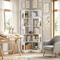 HOMCOM Estantería de esquina, estante de almacenamiento de 6 niveles con paneles laterales arqueados, 60 x 60 x 165,5 cm, blanco(m-9)
