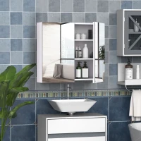 HOMCOM Armoire murale salle de bain avec miroir 70 x 60 cm avec étagère réglable, miroir salle de bain avec rangement, blanc(m-10)