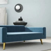 PawHut Sofá para cão cama para cão design escandinavo almofada macia pés metal dourado 94 x 59,5 x 31,5 cm veludo sedoso azul(m-4)