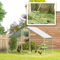 PawHut Enclos poulailler extérieur parc grillagé 6 m² avec perchoir et mangeoire acier galvanisé Ø25mm 300x200x195cm argent(m-3)