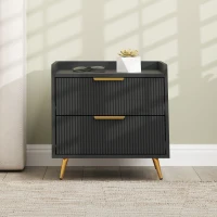 HOMCOM Mesita de Noche con 2 Cajones Acanalados Patas de Metal Doradas 50x40x50 cm Negro(m-6)