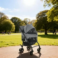 PawHut Poussette pour Chien Pousse-Chien 3 en 1 Détachable Pliable Nacelle Amovible et Sans Fermeture Éclair Suspension Gris(m-2)