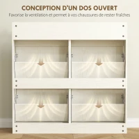 HOMCOM Meuble à chaussures 8 paires avec 2 tiroirs coulissants et 4 tiroirs rabattables, 98 x 19,2 x 95,3 cm, blanc(m-7)