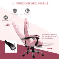 Vinsetto Sedia Gaming Ergonomica Reclinabile con Poggiatesta, Cuscino Lombare, Altezza Regolabile, Rosa e Bianco(m-5)