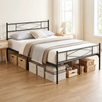 HOMCOM 5ft King Bed Frame with Headboard and Footboard, Metal Platform Bed Frame with 32 cm Underbed Storage, Black(m-8)