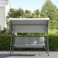 Outsunny Balancelle de Jardin 3 Places Grand Confort Toit Inclinaison réglable épais Coussins Amovibles Acier gris clair(m-8)