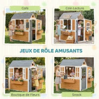 AIYAPLAY Cabane enfant extérieur en bois, maison enfant extérieure/intérieure avec porte, fenêtres, 3 bacs à fleurs, jaune(m-6)